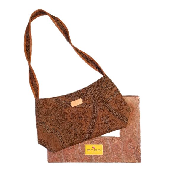 Etro NEW Signature Tan Paisley Print Canvas & Leather Shoulder Bag MSRP $925 - Picture 1 of 12